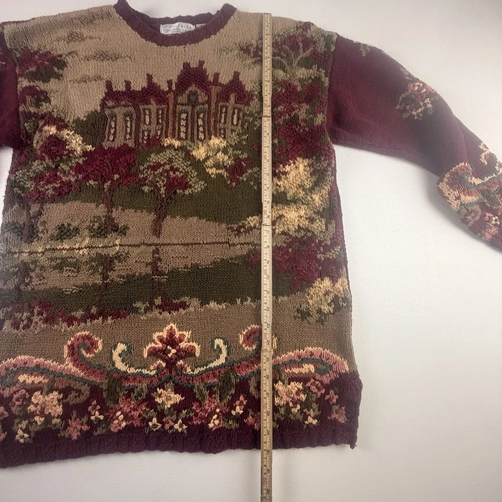 Vintage Country Mansion House Hand Knitted Floral Sweater Northern Isle Large - Picture 10 of 16